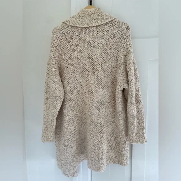 Free People Soft Chunky Mixed Yarn Knit Open Longline Cardigan Draped Collar - Picture 8 of 9